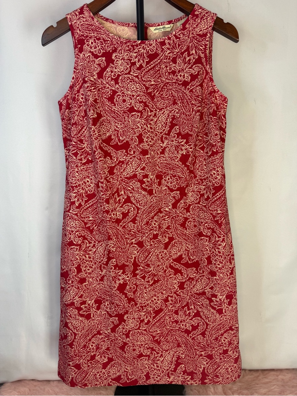 Eddie Bauer - 100% Cotton Sleeveless Red Paisley Shift Dress - Size Petite S
